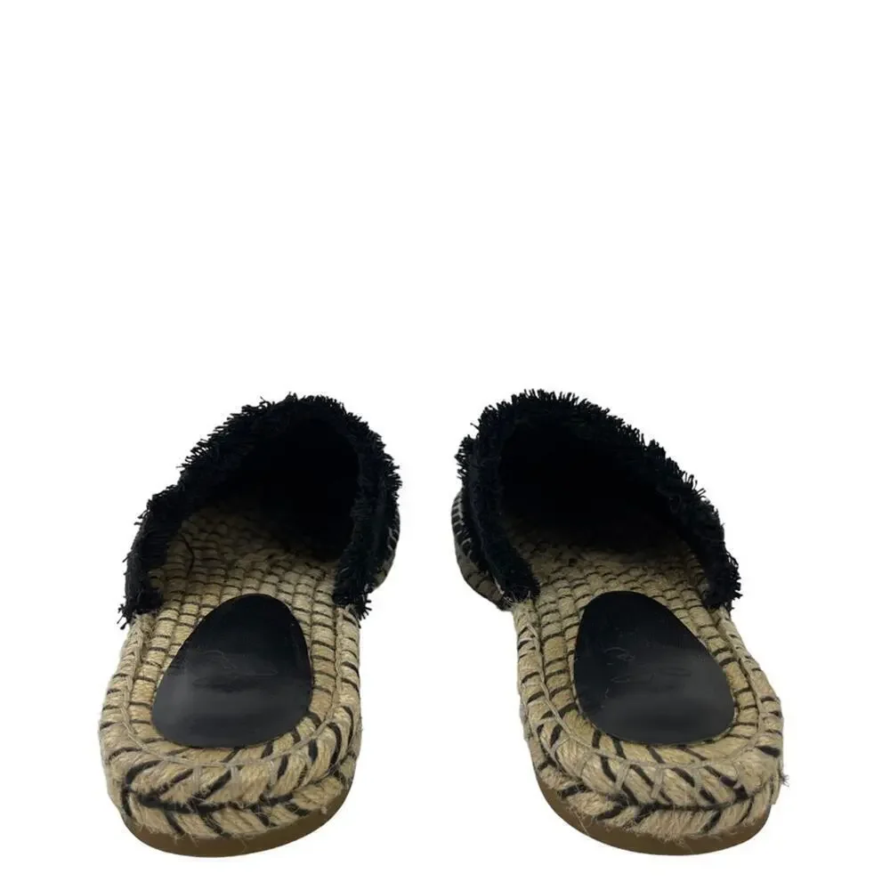 JOIE Black Cain Fringe Espadrille Mules Slides Shoes Size 39 US 9